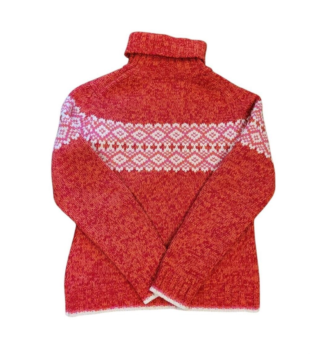 Vintage Y2K GAP Sweater Women's Large Red Orange Wool Fair Isle Turtleneck